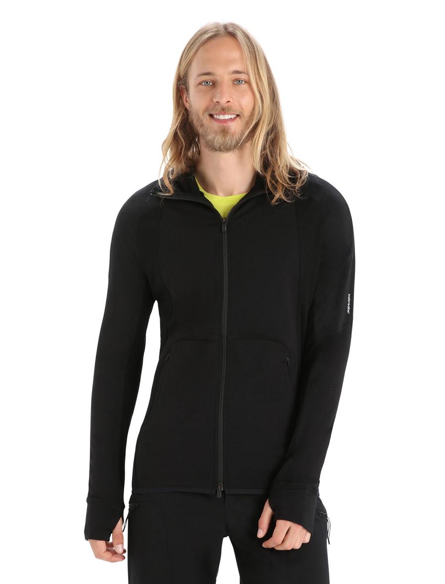 Icebreaker ZoneKnit™ Merino Long Sleeve Zip Férfi Kapucnis Pulóver Fekete | HU 1274HAPK